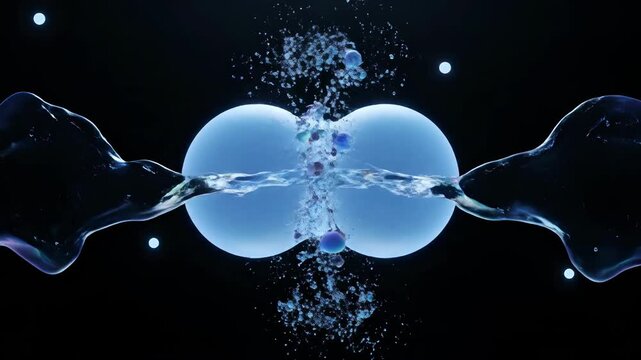 Dynamic liquid collision and bubble formation with colorful particle explosion