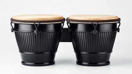 Textured Black Bongo Drums with Rawhide Heads