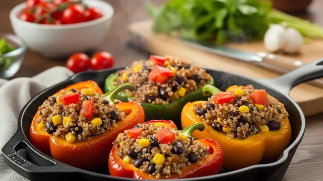 Delicious stuffed bell peppers with quinoa and vegetables