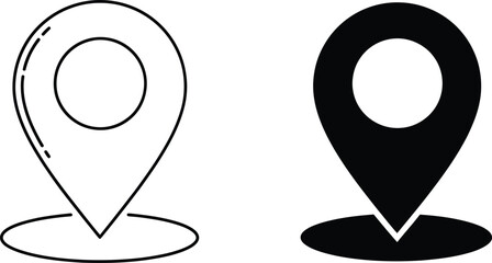 Two Location Pin Icons, One in Outline Style, One Solid Fill