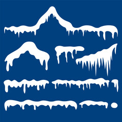 Snowy caps, white snow pile, vector illustration.