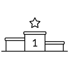 Outline Icon Showing a Winner's Podium with Rank 1 and a Star Symbolizing Victory and Achievement.