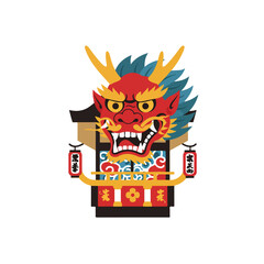 Japanese dragon lantern, festival float decoration, vibrant colors, cultural celebration, traditional display, asian traditions, festive atmosphere, bright and colorful display.