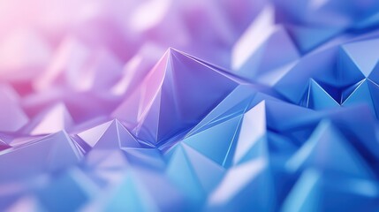 Abstract polygonal shapes with sharp edges and soft lighting creating a futuristic 3d architectural structure, displaying a seamless pattern of multifaceted surfaces in blue and purple hues