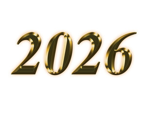 Golden 2026 text for New Year celebrations, financial, and future planning., isolated on a transparent background
