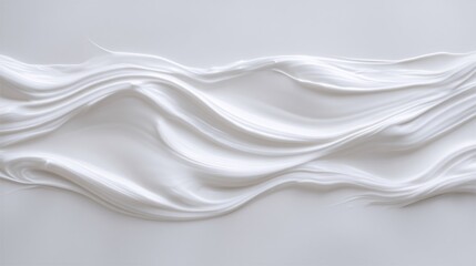 Fototapeta premium overhead shot of a single, stylized drop of yogurt perfectly suspended in the air above a clean white background. The texture shows slight ridges, symbolizing probiotic culture activity in this 