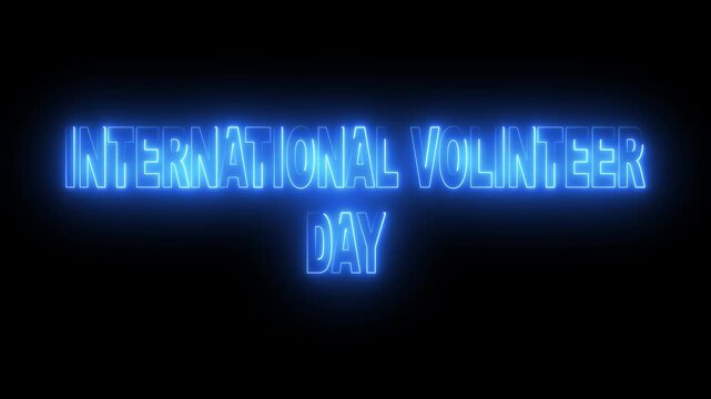 Glowing neon cyan color international Volunteer day icon animation on black background.4k motion video animation.