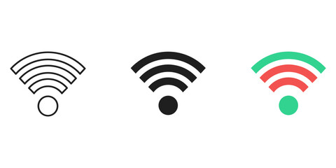 Collection of wifi icons showing different design styles for internet connectivity and signal strength