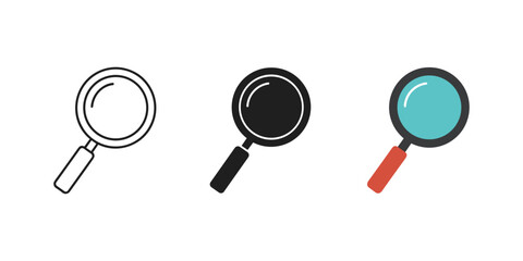 Set of magnifying glass icons in different styles isolated on white background