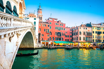 Venice, Italy. Rialto bridge over Canal Grande in Venice evening view