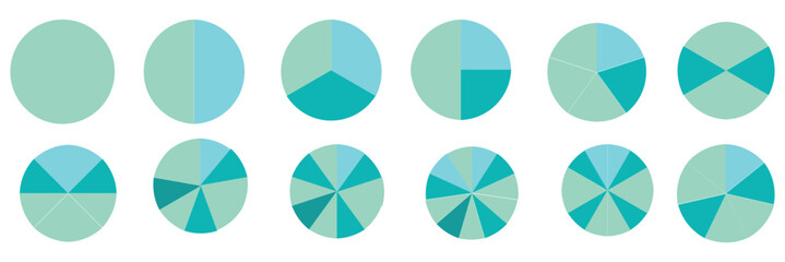 Set of colorful pie charts. Colorful pie charts with varying segments. Circle section graph. Pie chart set. Pie charts diagrams. Different color circles. donut and pie chart infographic elements set.