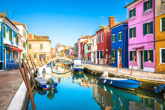 Venice. Island of Burano colorful houses and channel view - Powered by Adobe