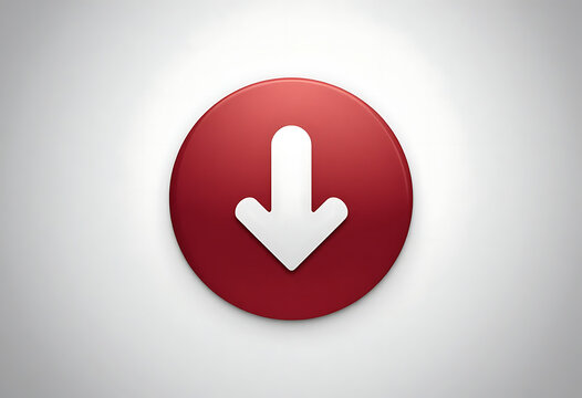A contrasting set of 3D circular navigation and download buttons featuring black, white, and red colors.