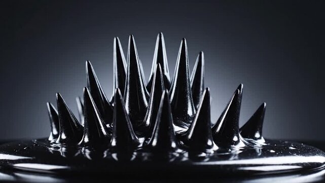 Intriguing magnetic fluid spikes create a mesmerizing visual spectacle on a dark background.