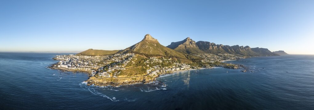 Cityscape, Aerial View, Ocean with Bantry Bay, Clifton Beach, Camps Bay and Lion's Head, Cape Town, South Africa