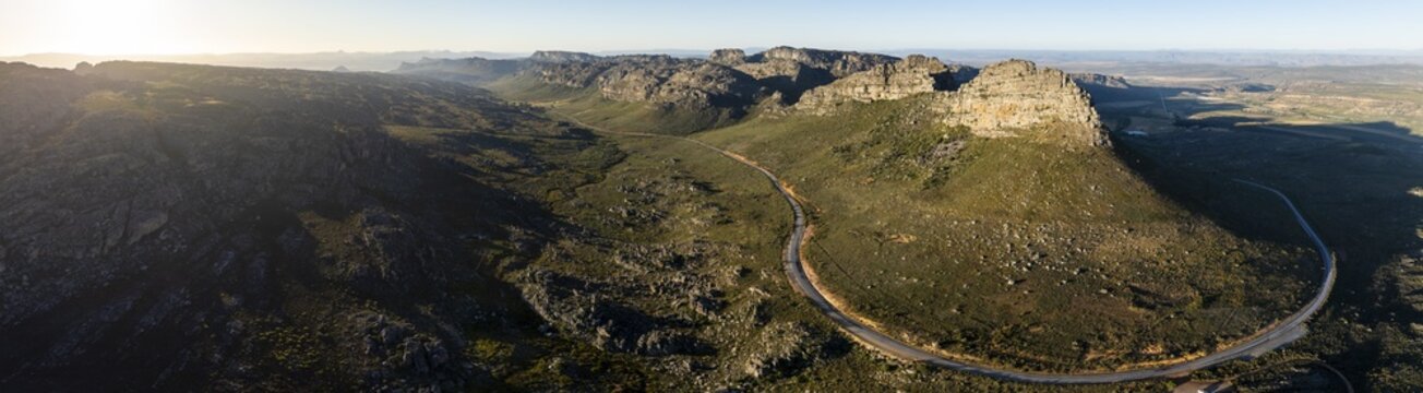 Parkhuispas mountain pass, aerial view of mountains and countryside, Cederberg Mountain Catchment Area, South Africa