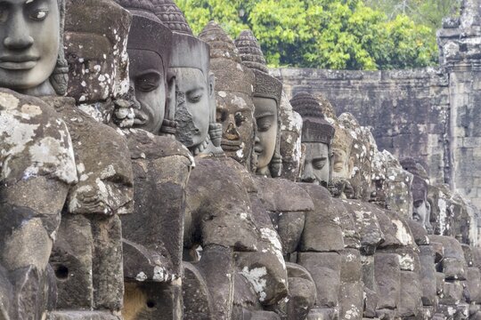 54 demons on the bridge at the south gate of Angkor Thom (Hindu myth of the Cherry of the Milk Ocean), UNESCO World Heritage Site, Angkor Wat, Siem Reap, Cambodia
