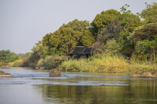 Camp Kwando, landscape on the Kavango River, Zambezi region, Caprivi Strip, Namibia