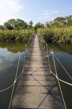 Kavango River, suspension bridge at Camp Kwando, Zambezi region, Caprivi Strip, Namibia