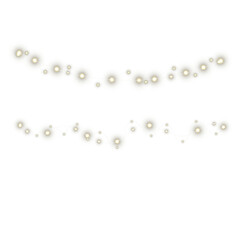 Two white Christmas garlands — one straight and elongated, the other wavy and irregular — isolated on a transparent background for festive overlays and decorative design use.