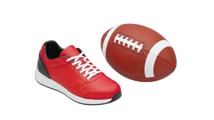 Red Sneaker and Football on White Background