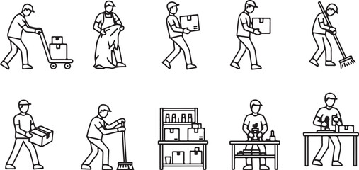 Comprehensive Illustration of Warehouse and Logistics Workers Performing Daily Operations