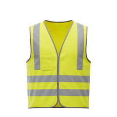 High visibility yellow safety vest with reflective strips for construction and traffic control isolated on transparent background