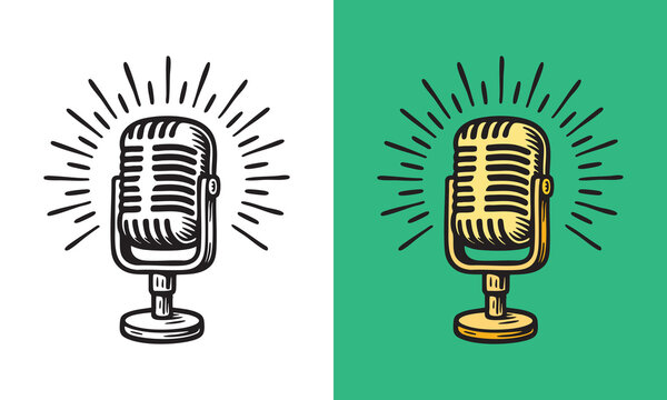Vintage studio microphone illustration icon