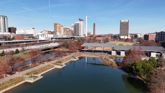 Aerial Drone Footage of Railroad Park, Birmingham, Alabama
