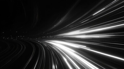 Digital data streams creating a dynamic flow of light lines, illustrating fast information transmission, network connectivity, and future technology on a dark background