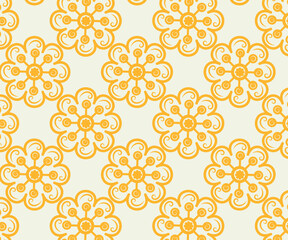 Modern Retro Floral Pattern Vector Seamless Design with Bold Colors and Geometric Flower Shapes