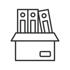 Document packing icon in line design. documents, box, office, moving, storage on white background vector. document packing editable stroke icon
