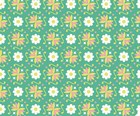 Retro Floral Seamless Wallpaper Vector with Ornamental Flower Elements and Classic Art Style