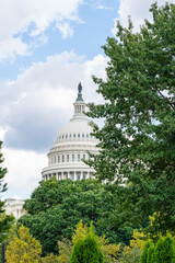 U.S. Capitol Dome Framed by Trees Under Cloudy Sky
