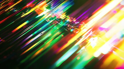 Abstract background showing vibrant diagonal light lines creating a dynamic spectrum of colors, representing concepts of technology, energy, and digital art with a modern aesthetic