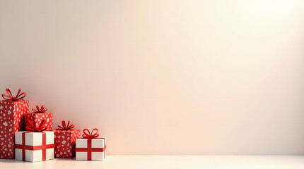 Minimal Christmas Decorative Background with Red Gift Boxes and Clean Empty Space