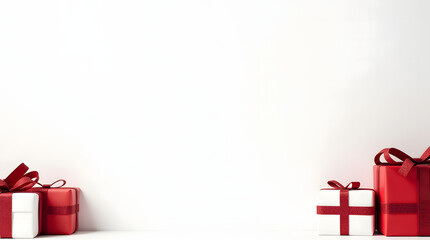 Christmas Decorative Background with Red Gift Boxes Corner Composition and Empty Space