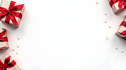 Christmas Decorative Background with Red Gift Boxes Minimal Border and Clean White Space