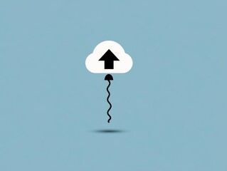 A simple illustration of a white cloud with a black arrow pointing up, connected by a squiggly line. Set against a light blue backdrop