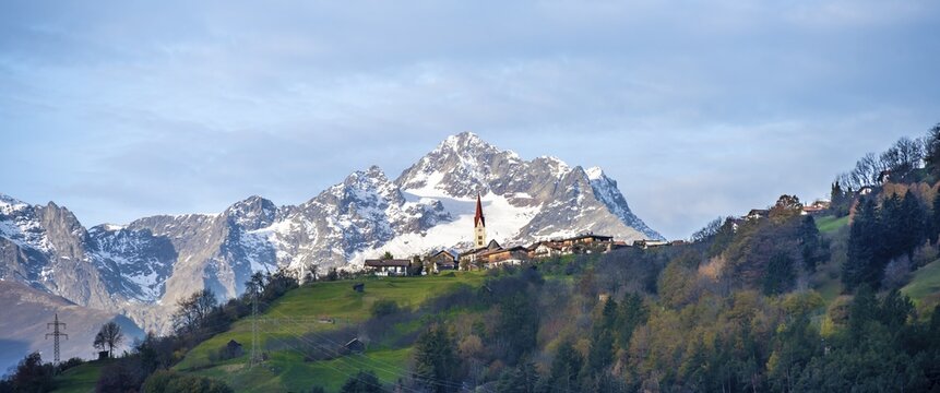 St Peter and Paul in front of the Hoher Riffler mountain, Stantz near Landeck in Tyrol, Austria