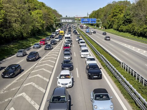 Traffic jam on the A7 motorway, Munich, Germany