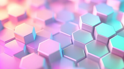 Hexagonal grid pattern creating a modern abstract background with soft pastel gradients, representing data, technology, network, and connection themes in a digital context