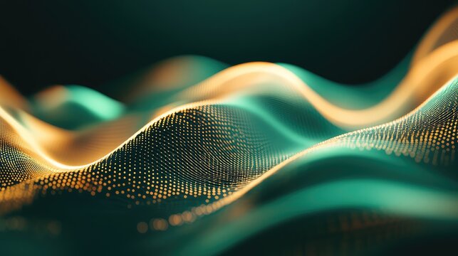 Abstract undulating waves of glowing particles visualize complex data flow, representing advanced technology, scientific concepts, and interconnected digital information - Powered by Adobe