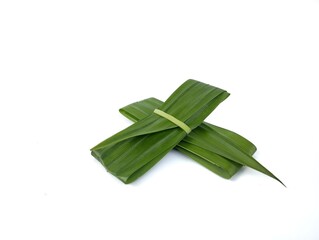 Pandan leaf (pandanus amaryllifolius) isolated on white background with high angle view