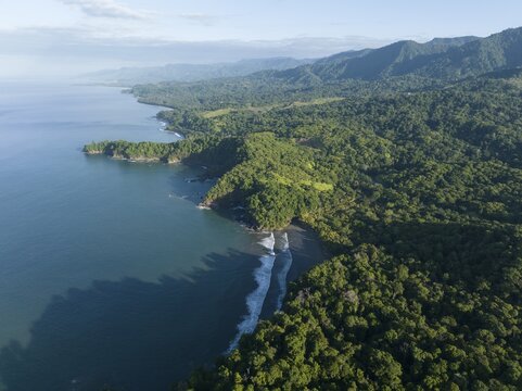Aerial view, ocean and coast with rainforest, Playa Ventanas, Puntarenas province, Costa Rica