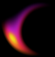 Thick glowing grainy gradient swirl curve with film noise on black background