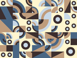 Mid-Century Modern Abstract Geometric Pattern Background with Brown, Blue, and Beige Shapes