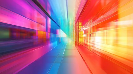 Abstract digital architecture forming a modern colorful tunnel or pathway, representing concepts of data flow, innovation, technology, light, and speed in a vibrant 3d rendering