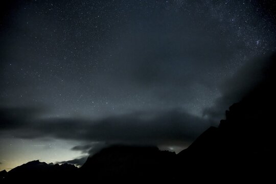 Milky Way and starry sky with Montafon mountains, Tschagguns, R&auml;tikon, Montafon, Vorarlberg, Austria