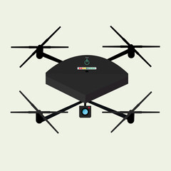 Stylish isometric illustration of a modern quadcopter drone with built-in camera. Clean minimal design representing aerial photography, surveillance, technology, delivery, and unmanned flying devices.